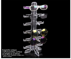 Detailed view of the 5-layer clear acrylic glasses stand with tiered display hooks