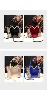Détails de sacs à main en cuir verni brillant avec broderie florale en quatre couleurs