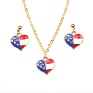 Schmuckset Mit Amerikanischer Flagge Legierung Emaille Herz Stern Halskette Ohrringe Modische Patriotische Accessoires Für Damen
