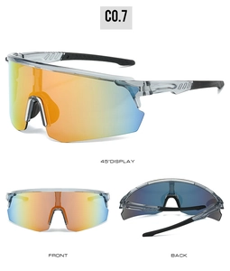 Outdoor cycling sunglasses with gradient color lenses and non-slip grey frame detail