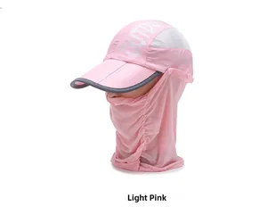 Detail of light pink foldable sun hat with breathable neck cover and mesh ventilation