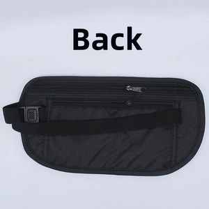 Back view of slim anti-theft travel waist pack showing durable grid nylon and elastic strap
