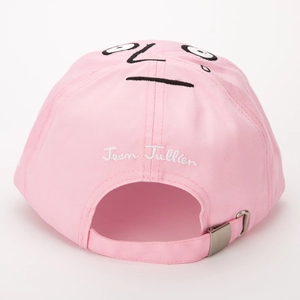 Pink cotton baseball cap back detail with Jean Jullien embroidery and metal buckle