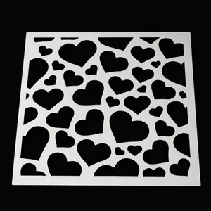 White square plastic stencil with heart patterns for DIY baking and painting decoration