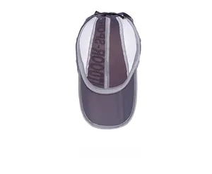 Internal view of grey mesh sun hat showing breathable fabric and reinforced seams