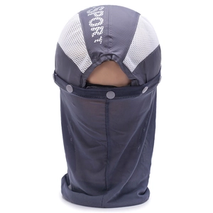 Outdoor folding sun hat with face shield and neck protection in grey-blue sport fabric