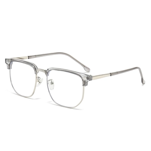 Modern semi-rimless anti-blue light glasses frame with transparent gray finish and metal legs