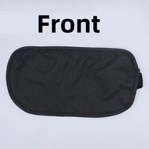Macro detail of slim black anti-theft waist bag with ripstop nylon square texture