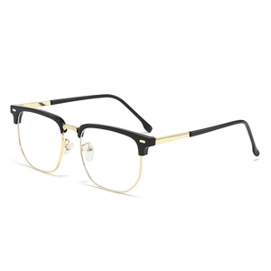 Classic black and gold clubmaster optical frames with anti-blue light clear lenses