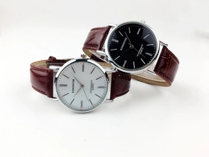 Classic men's quartz watches with Roman numeral dials and brown crocodile leather straps