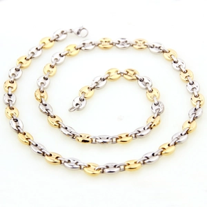 Two-tone silver and gold stainless steel coffee bean link chain necklace for men