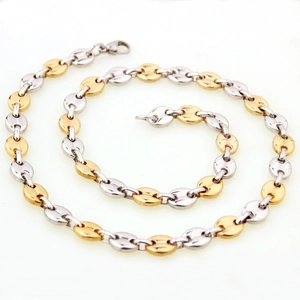 Men's two-tone gold and silver coffee bean pig nose link chain necklace in stainless steel