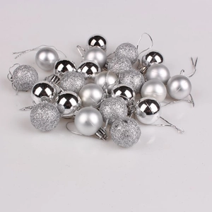 Detailed view of silver Christmas balls with glitter, matte, and mirror surface finishes