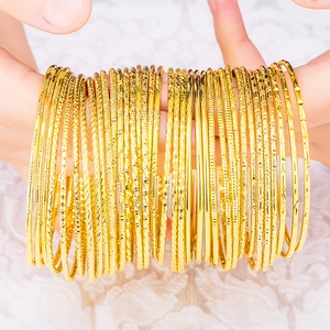 Copper Gold Plated Bangles Textured Engraved Stackable Bohemian Vintage Jewelry For Women