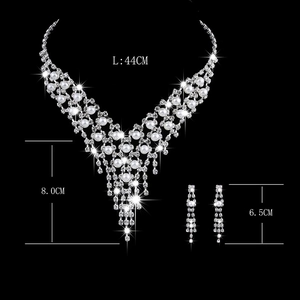 Elegant bridal jewelry set with pearl rhinestone necklace and fringe drop earrings