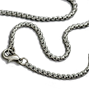 Polished silver stainless steel chain necklace with secure lobster claw clasp detail