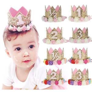 Baby Birthday Glitter Crown Headband With Foam Rose Flowers Infant Toddler Photography Prop Party Hair Accessories