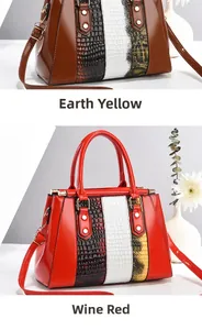 Detailansicht stilvoller Color-Block-Taschen mit Krokoprägung und glänzendem Finish