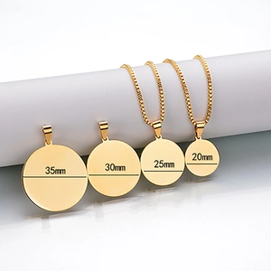 Gold stainless steel round pendant necklaces in 35mm 30mm 25mm 20mm sizes