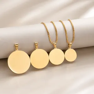Round Pendant Necklace Stainless Steel Mirror Polished Blank Geometric Circle High Shine Jewelry For Men Women Minimalist