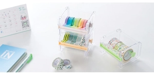 Stackable acrylic washi tape dispenser box with jagged edge for easy desktop organization