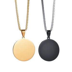 Polished gold and matte black stainless steel round pendant necklaces with box chains