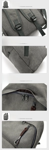 Detail view of reinforced stitching, metal zippers, and adjustable canvas backpack straps