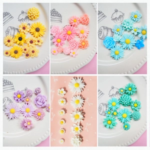 Assorted colorful resin daisy and sunflower charms for DIY hair accessories and phone cases