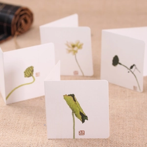 Chinese Style Greeting Cards Ink Painting Lotus Bird Zen Folded Paper Gift Cards For Festival Birthday Blessing