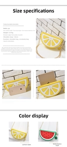 Detailed dimensions of fruit-shaped PU leather crossbody bag with chain strap specs