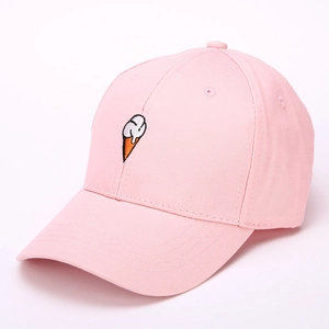 Pink cotton baseball cap with cute embroidered melting ice cream cone for women