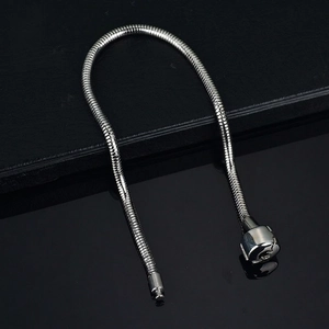Polished 316L stainless steel snake chain bracelet with classic barrel clasp closure