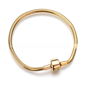 Detail of 316L gold-plated stainless steel snake bone bracelet with barrel clasp
