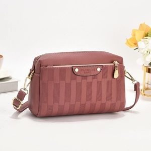 Elegant dusty rose plaid shoulder bag for women with cross-texture and golden hardware