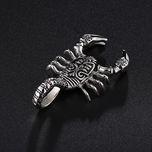Polished stainless steel scorpion pendant for men and women on black background