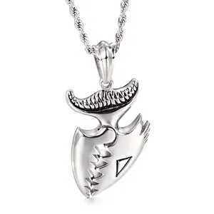 Crocodile Tooth Pendant Necklace Stainless Steel Punk Gothic Shark Jaw Animal Biker Jewelry For Men Silver Color