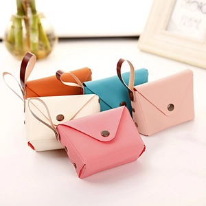 Cute candy color mini PU leather coin purse with snap closure and wrist strap