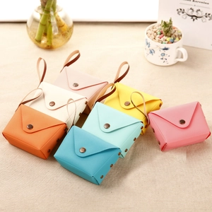 Colorful macaron style PU leather coin purses with metal clasps and wrist straps