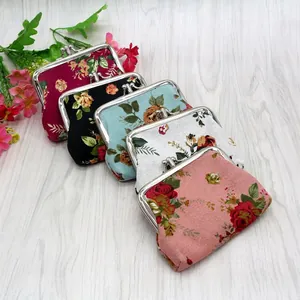 Set of five floral canvas small wallets with metal clasp in vintage Korean style