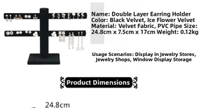 Detailed size specifications of black velvet double-layer earring display rack stand