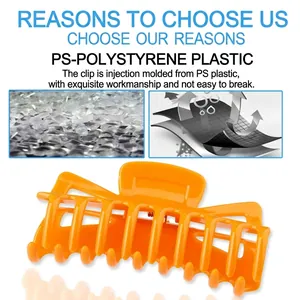 Pince à cheveux durable en plastique PS orange pour femme avec finition brillante et solide
