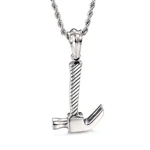 Hammer Pendant Stainless Steel Claw Tool Shape Textured Handle Polished Punk Rock Mens Jewelry Accessory Silver Tone