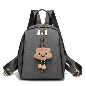 Minimalist grey texture backpack with large capacity and cute cloud charm pendant