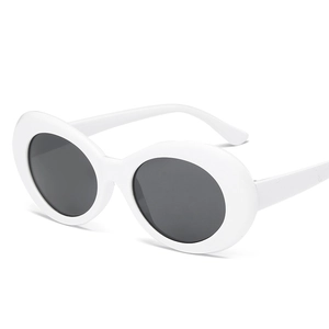 Retro small oval sunglasses with white frame and dark grey lenses for men and women