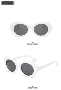 Front and side view of retro white frame sunglasses with black gray lenses