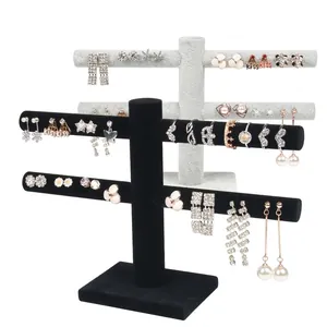 Earring Display Stand Velvet Double Layer T-Bar Jewelry Holder For Studs And Rings Professional Counter Organizer