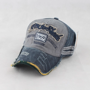 Detailed close-up of 1969 vintage washed baseball cap with Rock Shark 3D embroidery