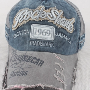 Vintage 1969 RockShark washed baseball cap with distressed denim and embroidery detail