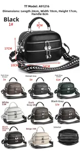 Detailed size specifications of lychee grain leather crossbody bag with wide strap