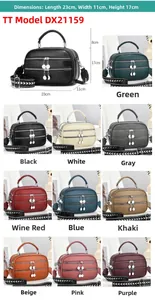 Detailed size chart for the PU leather handbag showing 23cm x 11cm x 17cm dimensions